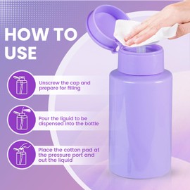 2 Pack Purple Push Down Pump Dispenser - Nail Polish Remover Pump Empty Refillable Bottle Containers for Makeup Remover Micellar Water Facial Toner, 200ml 6.7oz