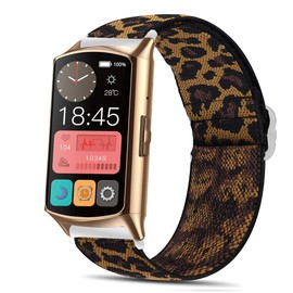 Compatible with EGQINR Smartwatch Bands,Lamshaw 18mm Stretch Elastics Nylon Adjustable Replacement Strap Accessories for Men & Women Compatible for EGQINR H31/MKYOPT H31 Smartwatch Fitness Trackers-1.58" (Leopard)