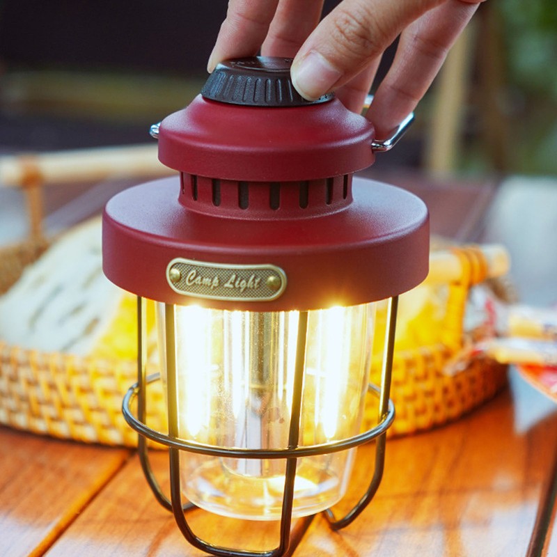 Retro LED Camping Lantern Portable Multifunctional Rechargeable Tent Light for