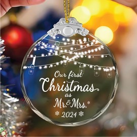 Wedding Gifts for Couples 2024, Mr and Mrs Gifts, Wedding Gifts for Bride, Bridal Shower Gifts, First Christmas Married Ornament 2024, Glass Ornament, Just Married Glass Ornament 2024.