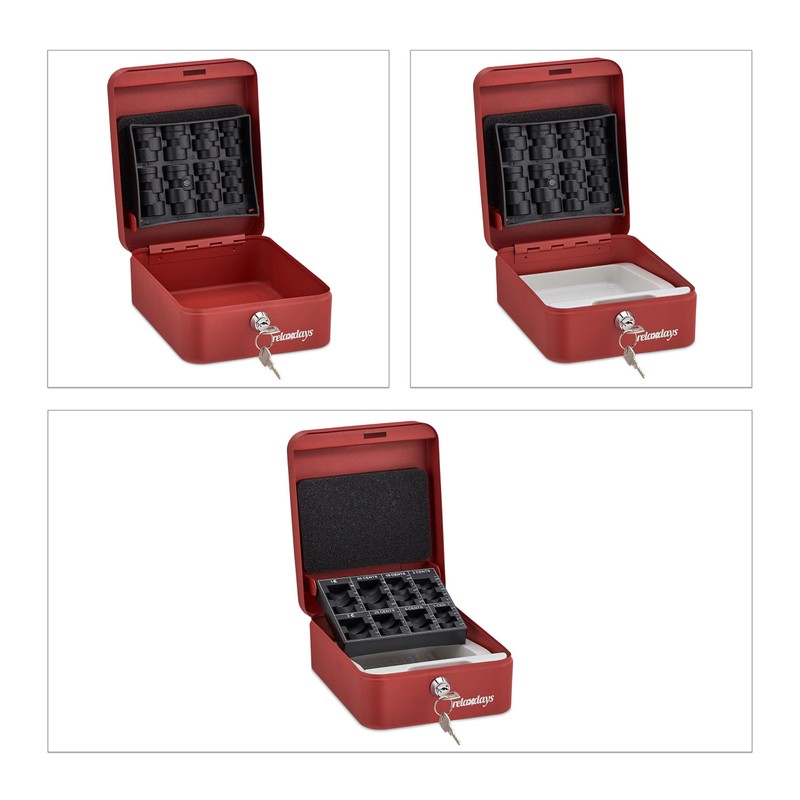 Relaxdays Cash Box with Coin Counter Board, Lockable, Steel, Portable,
