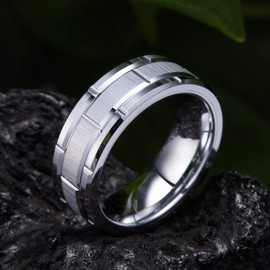 King Will Classic Mens 8mm Silver Tungsten Carbide Wedding Band Brick Pattern Brushed Finish Brick Tungsten Ring 10.5