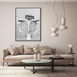 Highland Cow Canvas Pictures, Funny Black White Animal Highland Cow Art Pictures, Black and White Highland Cow Poster for Bedroom Living Room Modern Decoration, No Frame (Glasses Dog, 40 x 60 cm)