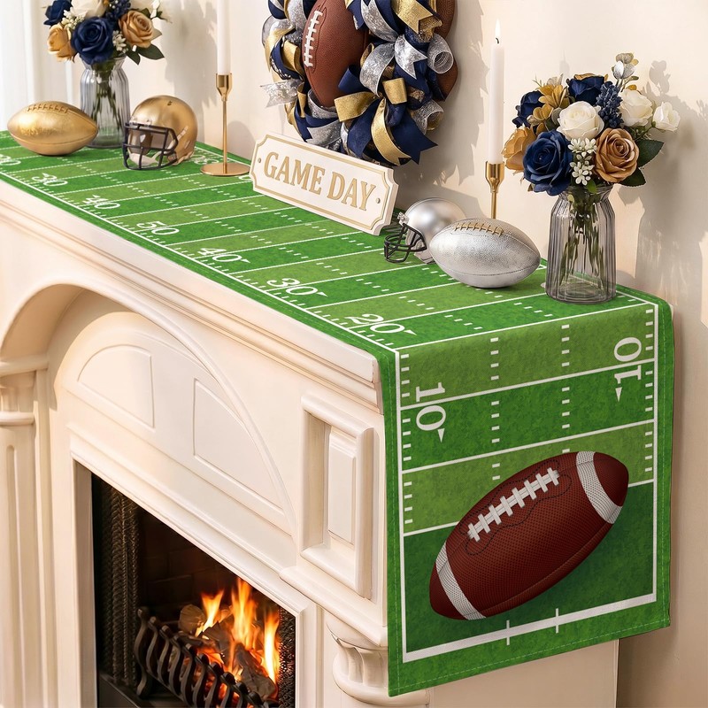 American Football Court Table Runner, Rugby Boy Fall Football Birthday
