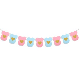 Blue Pink Baby Shower Paper Garland, Short-Sleeve Bodysuits Clothesline Garland Gender Reveal Banner Backdrop Bodysuit Paper Decorations for Welcome Newborn Party Supplies (Blue, Pink)