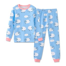 UMELOK Toddler Girls' Long Sleeves Pajama Sets Animals Books Tropical Flowers Pyjamas Blue, Sheeps 1-2 Years