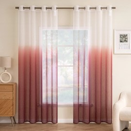 EMEMA Translucent Gradient Voile Soft Polyester Curtains for Windows Balcony Colour Modern Room Bedroom Balcony Living Room 2 Pieces 140 x 245 cm Reddish Brown