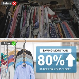 24 Pack Hangers Space Saving Magic Plastic Hanger Organizer Shirt Space Saving Hangers, Multi Clothes Hangers Space Saver for Closet Organizers Storage College Dorm Room Essentials, Grey