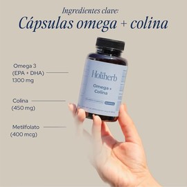 Holiherb Omega 3 con DHA 650mg + EPA 200mg y Colina 450mg | Con Metilfolato 400mcg | Apoyo Cerebral y Desarrollo Cognitivo