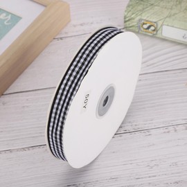 Cinta a Cuadros de 50 Yardas, Cinta Artesanal con Diseño de Cuadrícula, Tela de Costura DIY, para Hacer Lazos (En y negro)