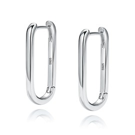 Me&Hz Sterling Silver U Shaped Rectangle Hoop Earrings for Women Rectangular Paperclip Link Earrings Large Oval Square Huggie Hoops Earrings for Women Minimalist Chic Jewelry