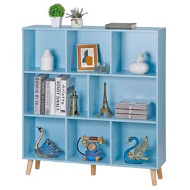 SUPER DEAL 8 Cube Bookshelf 3 Tier Modern Bookcase with Solid Legs, Open Shelf Tall Storage Organizer Wide Display Rack Freestanding Cabinet for Bedroom, Living Room, Office, Nursery, Dark Blue