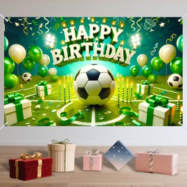 Nuxovilar Soccer Birthday Banner - Sports Theme Party Backdrop with Balls & Gifts, 71x43 Inch Large Decor for Boys, Kids, Yard Sign, Reusable Stadium Background
