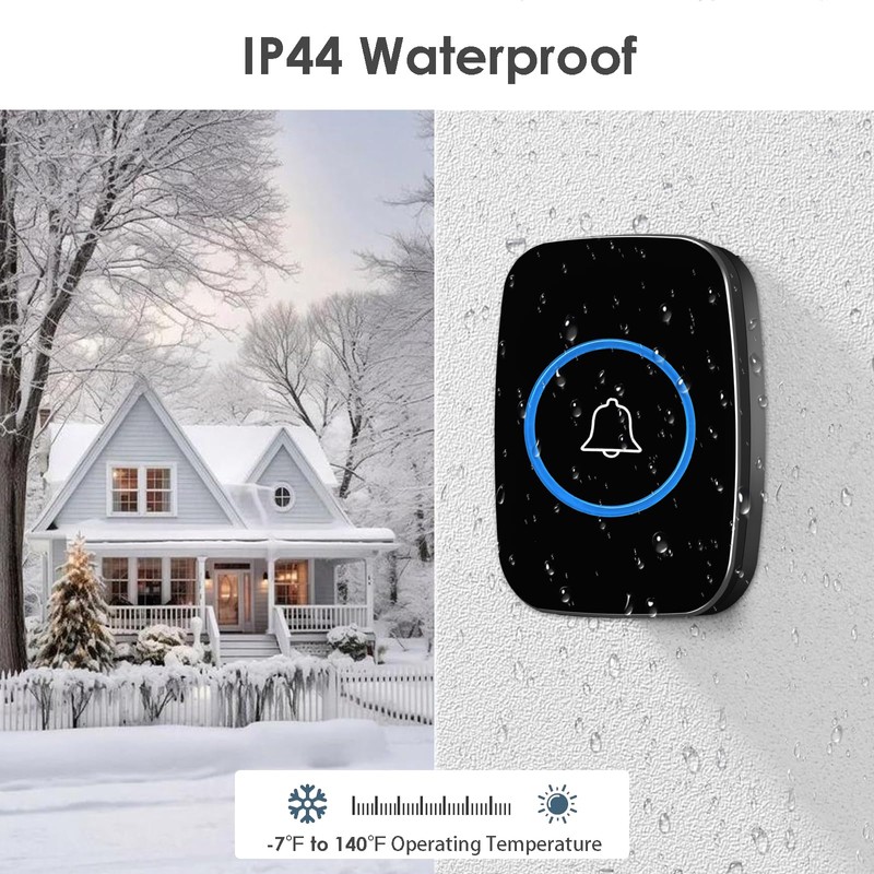 Wireless Doorbell, Waterproof Door Bell Kit, Distinguish front and rear