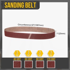 CoCud 1 x 42 Inch Sanding Belt, 8 Pcs 40/60/80/120 Grit Knife Sharpener Belts Work Sharpening for Belt Sander Knife Carving Tool Metal Working