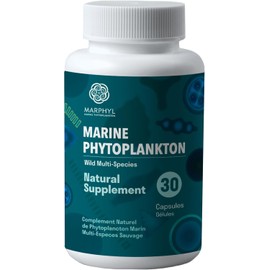 MARPHYL Marine Phytoplankton Wild Multi Species Natural Supplement - 150 mg per Capsule - Organic - 30 Vegan Capsules - from Vancouver Island, Canada
