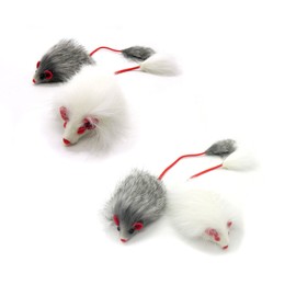 Kats'N Us Real Rabbit Fur Long Hair Mouse with Elastic Tail Cat Toy - 4pk