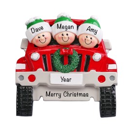SUV Family of 3 Christmas Ornaments 2022, Our First Christmas as a Family of Three, New Baby Keepsake, Xmas Gifts for Parents, Grandparents, Best Friends, Siblings, Road Trip Tree Decor, Vacation Gift