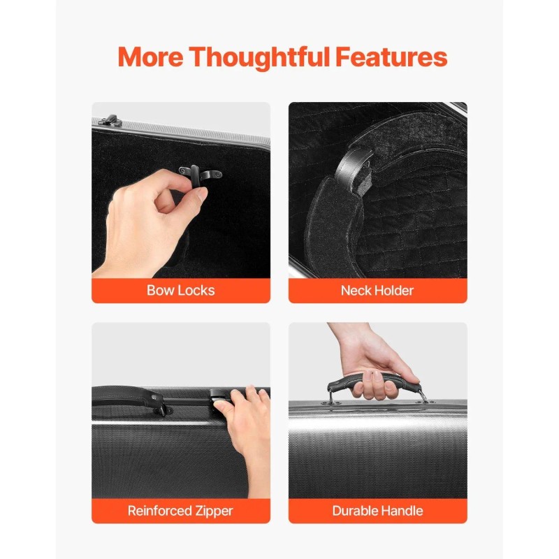 Portable 4/4 Full Size Rectangle Oblong Violin Case Composite Carbon