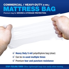Sleighters Mattress Bags for Moving & Storage - Reusable 5 Mil Heavy Duty Bags - Extra Large Plastic Moving & Packing – Tear & Stain Resistant (2 Pack - King/Calf King - 78x14x104)