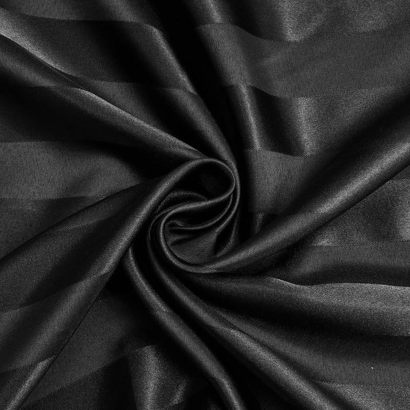 DuShow Satin Fitted Sheet King Black,Stripe Silky Deep Pocket(35cm) Satin