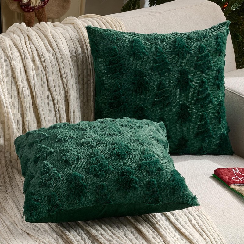 Christmas Tree Pillow Covers 18x18 Inch Set of 2, Dark