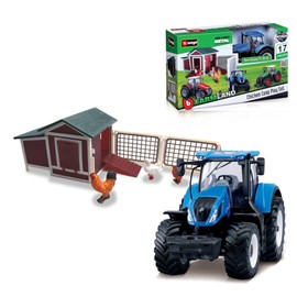 Bburago B18-31681 FARMLAND PLAYSET Chicken COOP with Die-Cast New Holland Tractor Vehicle, Multiple