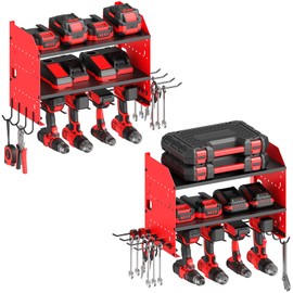 CCCEI Pack of 2 Modular Power Tools Organizer, Drills and Battery Storage Wall Mount, Garage Shop Organization, Anniversary, Birthday, Gifts for Men, Father, Red.