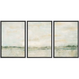 SIGNWIN Framed Canvas Print Wall Art Set Grunge Tan Green Pastel Landscape Shapes Abstract Illustrations Modern Art Decorative Nordic Calm/Zen for Living Room, Bedroom, Office - 16"x24"x3 Black