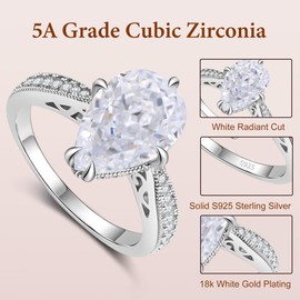 BAGUTTA PAVONE 4CT Pear Shaped Cubic Zirconia Engagement Rings for Women, Women's 925 Sterling Silver High Carbon Solitaire CZ Wedding Bands Engagement Promise Rings with 18K White Gold Plated Size7.5