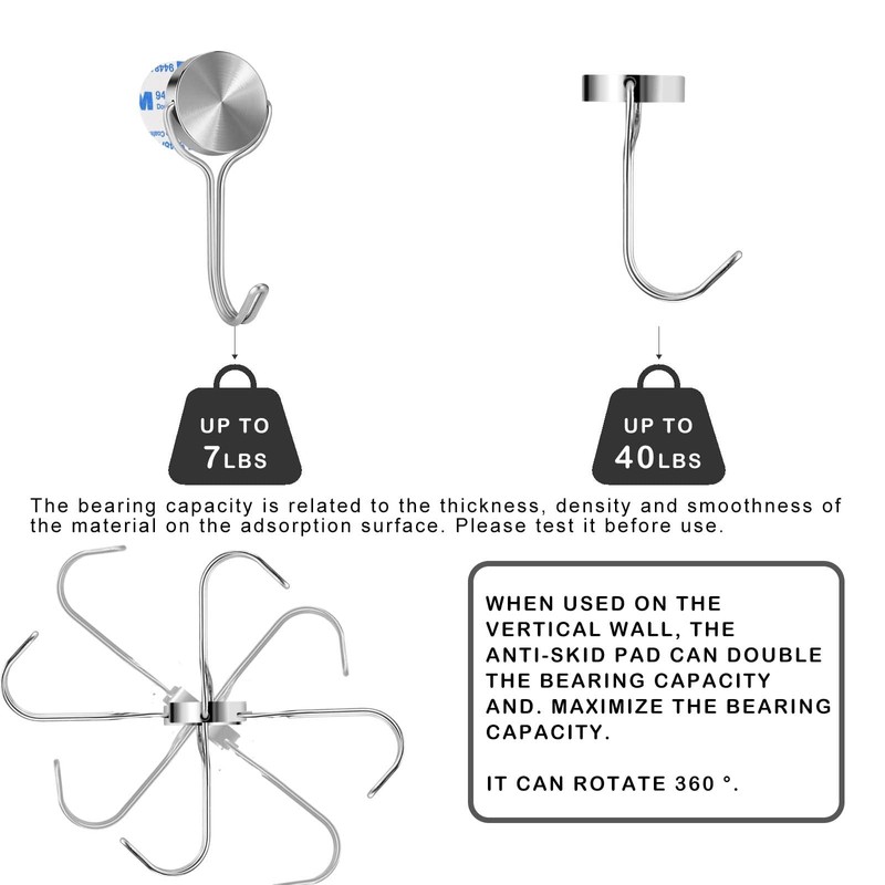 Buelkmag Magnetic Hooks, Heavy Duty 304 Stainless Steel Magnetic Hooks