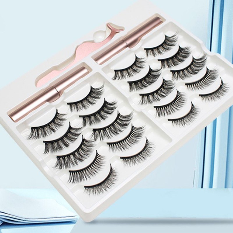 10 Pairs Magnetic Lashes Kit Liquid Eyeliner Tweezer Lightweight False
