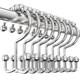 Utopia Bedding Double Glide Roller Set of 12 Shower Curtain Hooks, Double Sided Rings, Rust Proof Shower Curtain Rings, Nickel