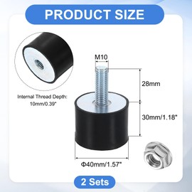 uxcell M10 Rubber Mounts, 2Pcs 40x30mm(DxH) Rubber Cylindrical Anti Vibration Isolator Shock Absorber with Lock Nut for Car Bobbin Generator Air Compressors