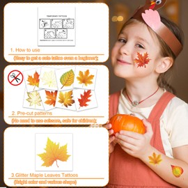HOWAF 72pcs Glitter Fall Leaves Temporary Tattoos Autumn Harvest Tattoos Stickers for Kids Girls Boys Decor, Glittery Maple Leaves Fake Tattoo Autumn Leaf Face Tattoos for Fall Gift Bags Fillers