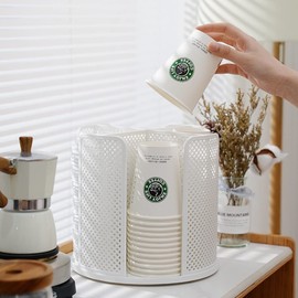 Hosoncovy Cups Holder 360 Rotating Paper Cup Dispenser,Cup Organizer for Home Kitchen Office Bar (White)