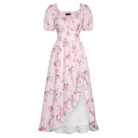 Floral Sundress Corset Renaissance Dress 2025 Summer Cottagecore Midi Dress Pink Floral S