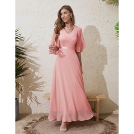 DRESSTELLS Formal Wedding Guest Dresses for Woman 2025, Summer Bridesmaid Mother Bride Evening Gown Graduation Church Long Prom Party Maxi Dress Blush L