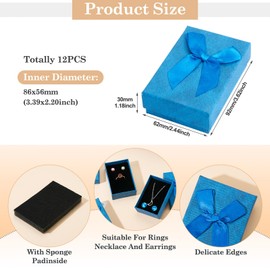 Spritewelry 12pcs Cardboard Jewelry Gift Boxes 2.5x3.6x1.2 inch Necklace Bracelet Packaging Box Square Small Earring Gift Boxes with Bow for Wedding Valentine's Day Anniversary Packing (Blue)