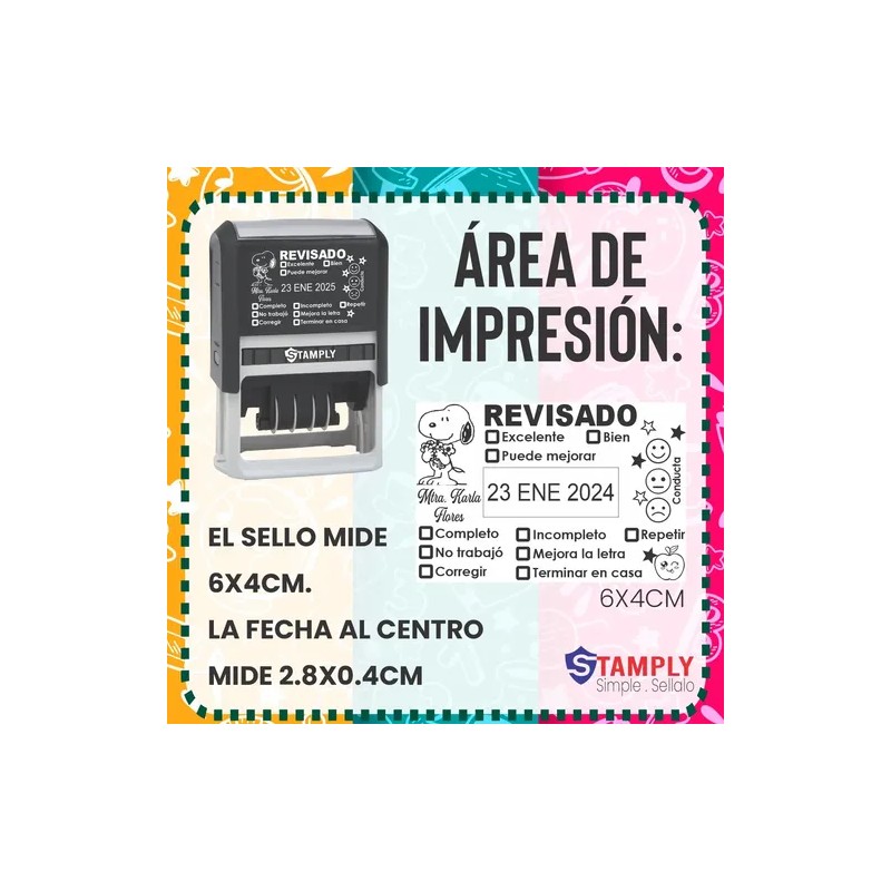 Sello Fechador Personalizado Stamply 4x6cm Maestra Profesor