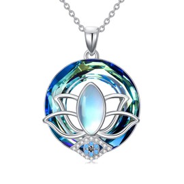 WINNICACA Evil Eye Lotus Necklace for Women 925 Sterling Silver Protection Amulet Jewelry Good Luck Healing Crystal Necklace Spiritual Gift for Her Birthday Anniversary Mothers Day Gift for Wife Girlfriend Daughter
