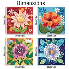 Canrichshop 4 Pack Framed Paint by Numbers Kit for Adults Beginner & All Ages 8-12 and More,Flowers Painting by Numbers, DIY Number Painting for Adults for Decor Present 8X 8 inch