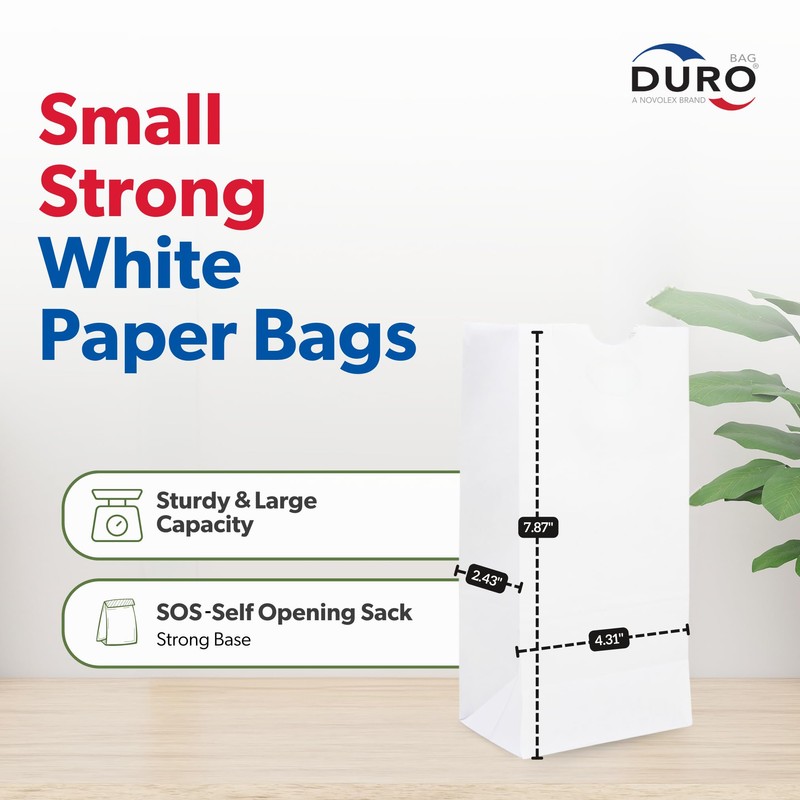 Duro 2# White Popcorn Bags 500-Count, Bulk Small White Paper