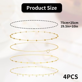 Pack of 4 Belly Chain, Belly Chain, Waist Beads, Waist Chain, Belly Chain, Gold, Body Chain, Belly Chain, Adjustable Body Chains, Hip Chain for Women Girls Bikini Waist Chain Tassel Multilayer Vintage