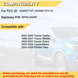 Kible 2x Remote Car Keyless Entry Key Fob for 1998-2003 Toyota Sienna/Solara 4 Buttons