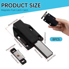 8 Pcs Magnetic Push Latch Catch - Heavy Duty Cabinet Door Push-to-Open Latch for Kitchen Cabinets&Furniture Drawers（ Black)