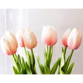 Floral Kingdom 19" Real Touch Latex Tulips for Artificial Flower Arrangements, Bridal Bouquets, Home/Office Decor (Pack of 8) (Blush Pink)