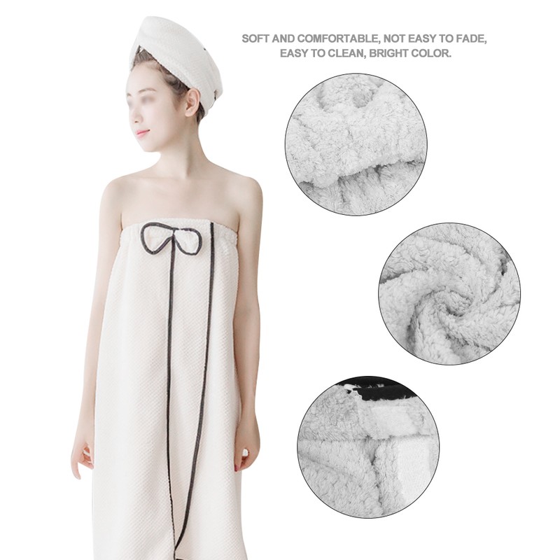 3pcs Women Bath Body Wrap Set Towel Bathrobe Hair Drying