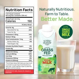 Sunrise Meadow Shelf Stable Whole Milk, Grass Fed Milk Carton Sourced from Small Family Farms, 8oz Boxes (24 pack) Great for On the Go, No Refrigeration needed,