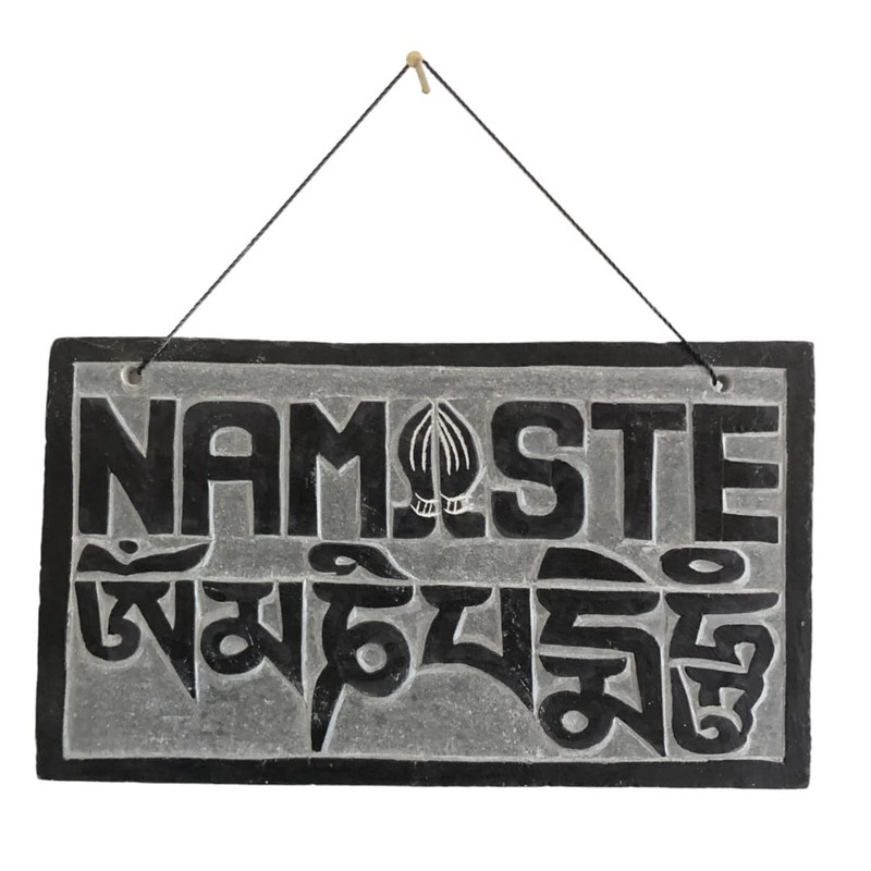 14cm Fair Trade Nepalese Stone Om Sign Namaste Stone Sign